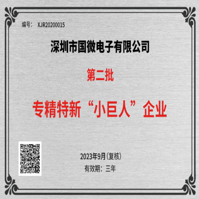 2023年9月，國(guó)微電子被工業(yè)和信息化部中小企業(yè)局再次認(rèn)定為國(guó)家級(jí)專精特新重點(diǎn)“小巨人”企業(yè)